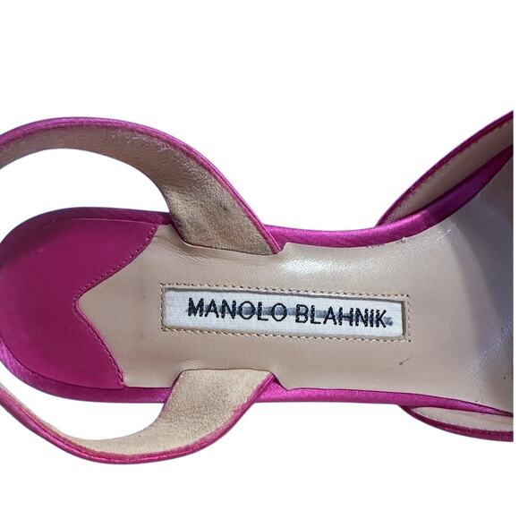 Manolo Blahnik Carolyne Pink Satin Pointed Toe Slingback Heels 36.5 - Picture 11 of 12